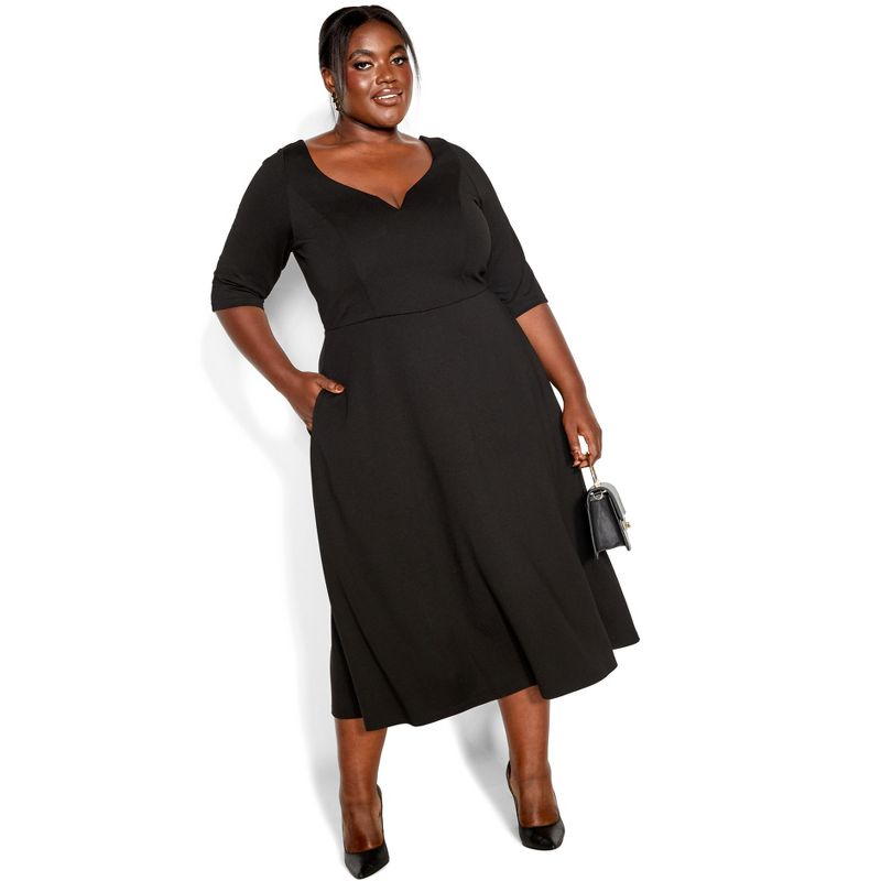 Women's Plus Size Cute Girl Elbow Sleeve Dress - black | CITY CHIC, 1 of 6