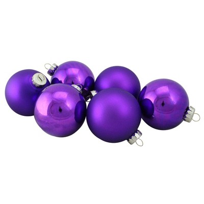 Northlight 6pc Shiny and Matte Glass Ball Christmas Ornament Set 3.25" - Purple