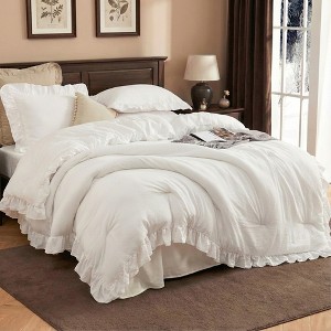 Ruffle Comforter Set, Soft Washed Microfiber Lightweight & Fluffy All-Season Ruffled Bedding Comforter Set - 1 of 4