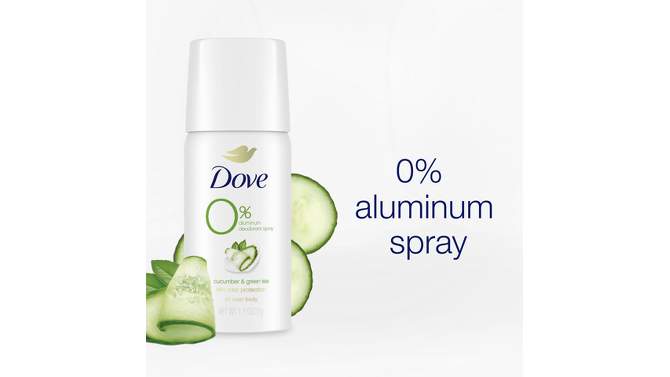 Dove Beauty 0% Aluminum, Cucumber &#38; Green Tea Deodorant Spray - Trial Size - 1.1oz, 2 of 7, play video