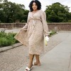 Anna-Kaci Women's Long Sleeve Brown Floral Wrap Midi Dress with V-Neckline Waist Tie and Flared Skirt - 2 of 4
