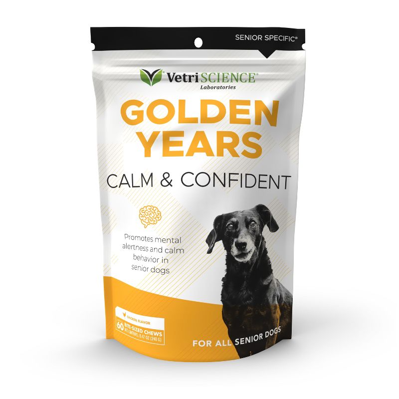 VetriScience Golden Years Calm & Confident Behavior Support for Senior Dogs Chicken Flavor, 60 Bite-Sized Chews, 1 of 4