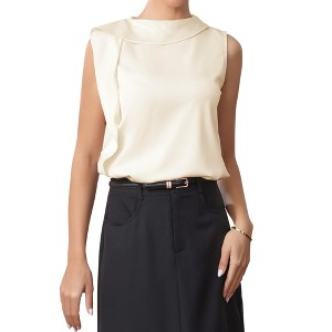 INSPIRE CHIC Women's Elegant Sleeveless Mock Neck Asymmetric Shoulder Buttons Business Blouse - 1 of 4