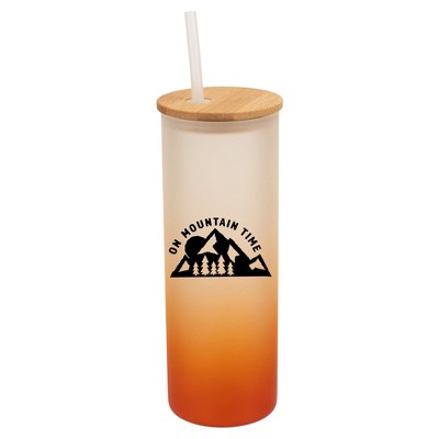 Elanze Designs On Mountain Time Summer Vibes Wrap-Around Design 25 Ounce Frosted Gradient Glass On-The-Go Coffee Travel Skinny Tumbler Mug Cup, Bamboo
