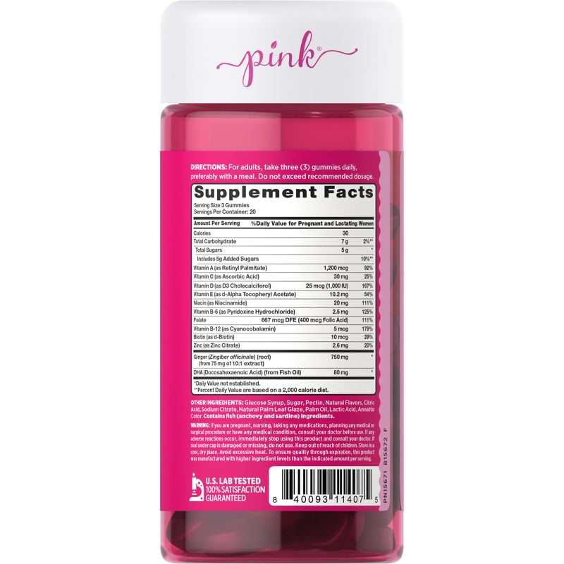 Pink Vitamins Vibrant Prenatal Multivitamin + DHA Gummies - Natural Berry - 60ct, 3 of 5