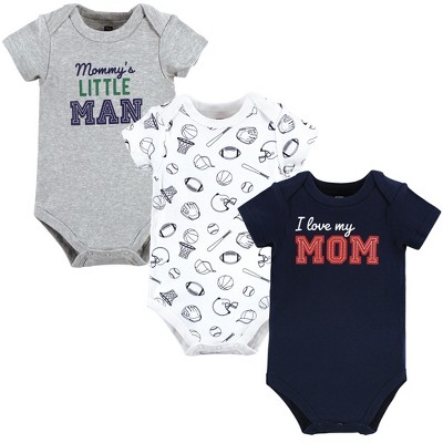 Image of Hudson Baby Infant Boy Cotton Bodysuits, Love Mom, 9-12 Months