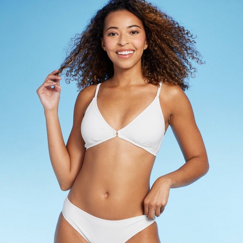 Women's Center Front Ring Triangle Bikini Top - Shade & Shore™ White XS