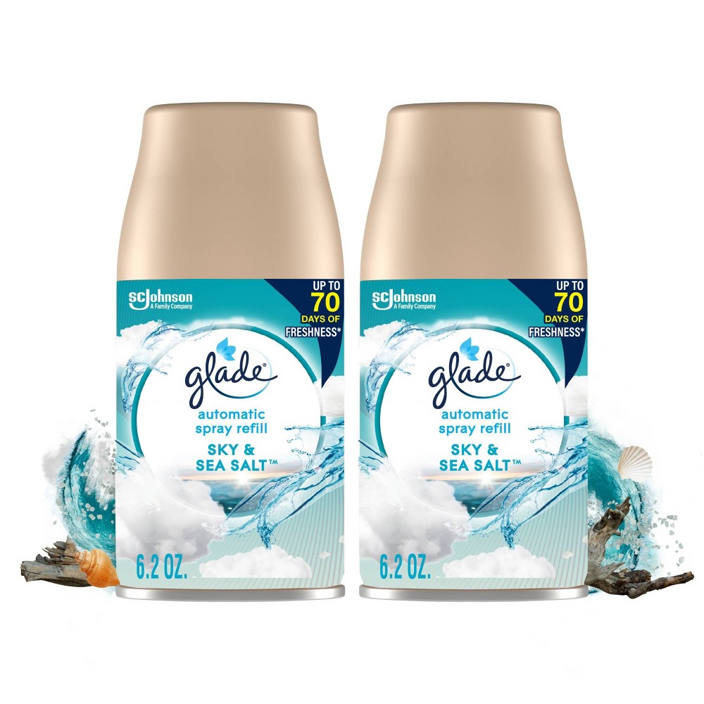 Glade Automatic Air Freshener Room Spray Scent Refills - Sky & Sea Salt - 6.2 oz/2ct: Aqua Blue, Battery-Powered, Spring & Summer, Dye-Free