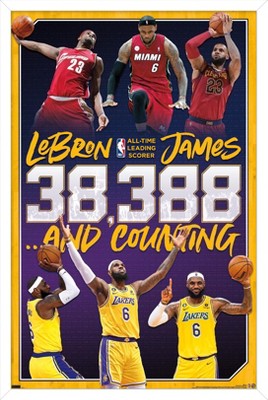 Trends International NBA Los Angeles Lakers - LeBron James Feature Series  23 Unframed Wall Poster Print White Mounts Bundle 22.375 x 34