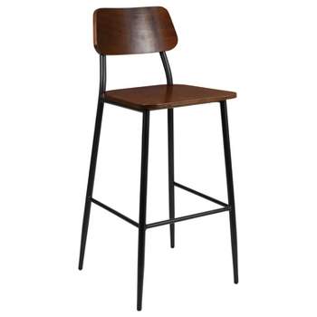 Emma and Oliver Industrial Barstool with Gunmetal Steel Frame and Rustic Wood Seat