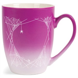 Elanze Designs 12 Ounce Ceramic Decorative Laser Engraved Giftable Novelty Tea Coffee Cup Mug Pink and White Halloween Spooky Spiderweb - 1 of 4