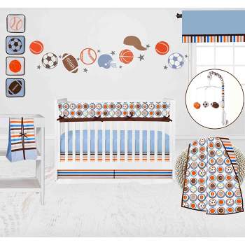 Bacati - Mod Sports Blue Orange Chocolate 11 pc Crib Bedding Set with Long Rail Guard Cover