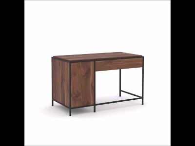 Grand Walnut Wood Desk with Drawer and Filing Cabinet