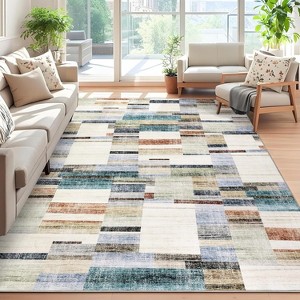 Washable Modern Geometric Rug Non Slip Low Pile Rug Contemporary Floor Cover Foldable Indoor Carpet for Living Room Bedroom Playroom Office - 1 of 4