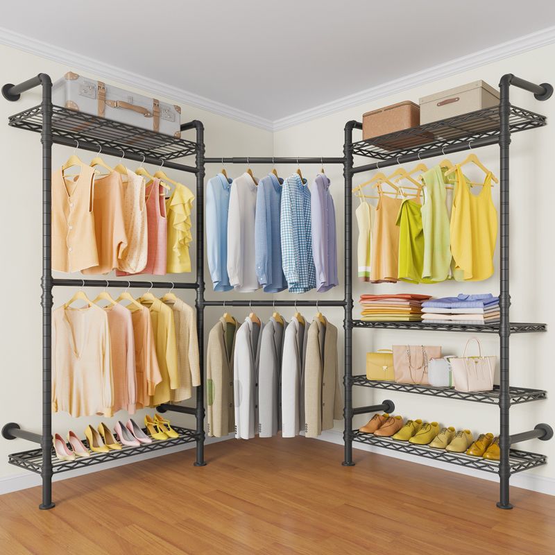 Timate L3 L Shape Garment Rack Heavy Duty Industrial Pipe Wall Mounted Clothing Rack Storage Closet Kit, 1 of 9