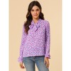 Allegra K Women's Floral Tie V Neck Chiffon Ruffle Trumpet Sleeve Blouse - 3 of 4