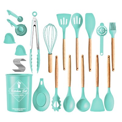 NewHome "35-Piece Kitchen Utensil Set with Holder, Spatulas, Turner, Tongs, Measuring Cups, Egg Whisk & More" Blue