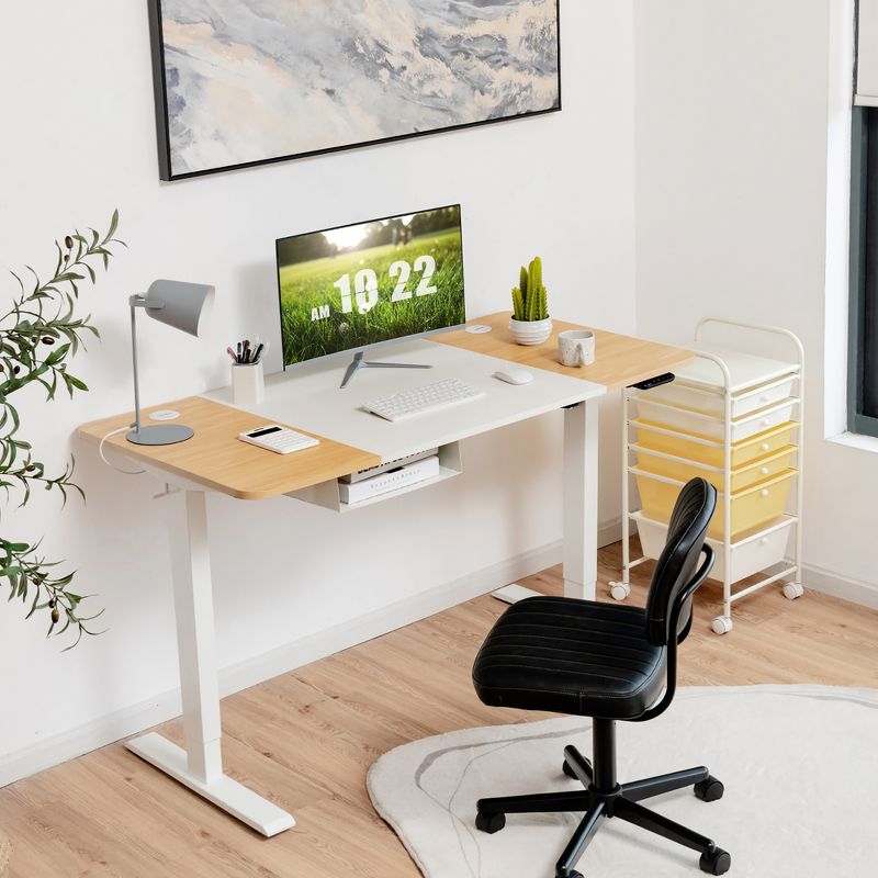 55''x28'' Electric Standing Desk Adjustable Sit to Stand Table w/USB Port White\Natural, 2 of 13