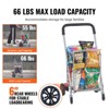 VEVOR Folding Shopping Cart, 66 lbs Max Load Capacity, Grocery Utility Cart with Rolling Swivel Wheels, Heavy Duty Foldable Laundry Basket, Silver - 4 of 4