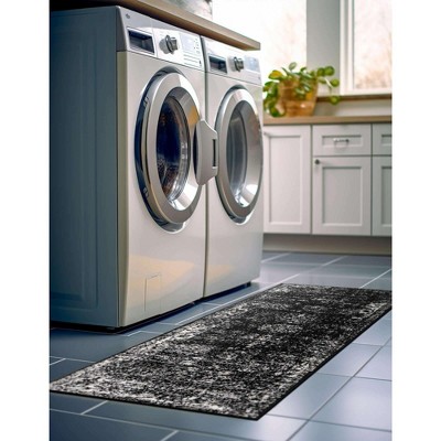 Chic Black Synthetic Indoor Runner Rug, Easy-Care and Stain-Resistant