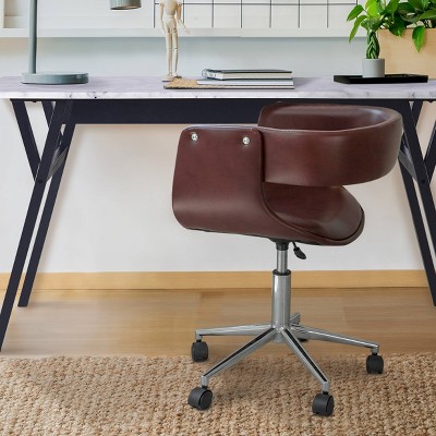 Modern Brown Faux Leather Swivel Task Chair with Metal Base