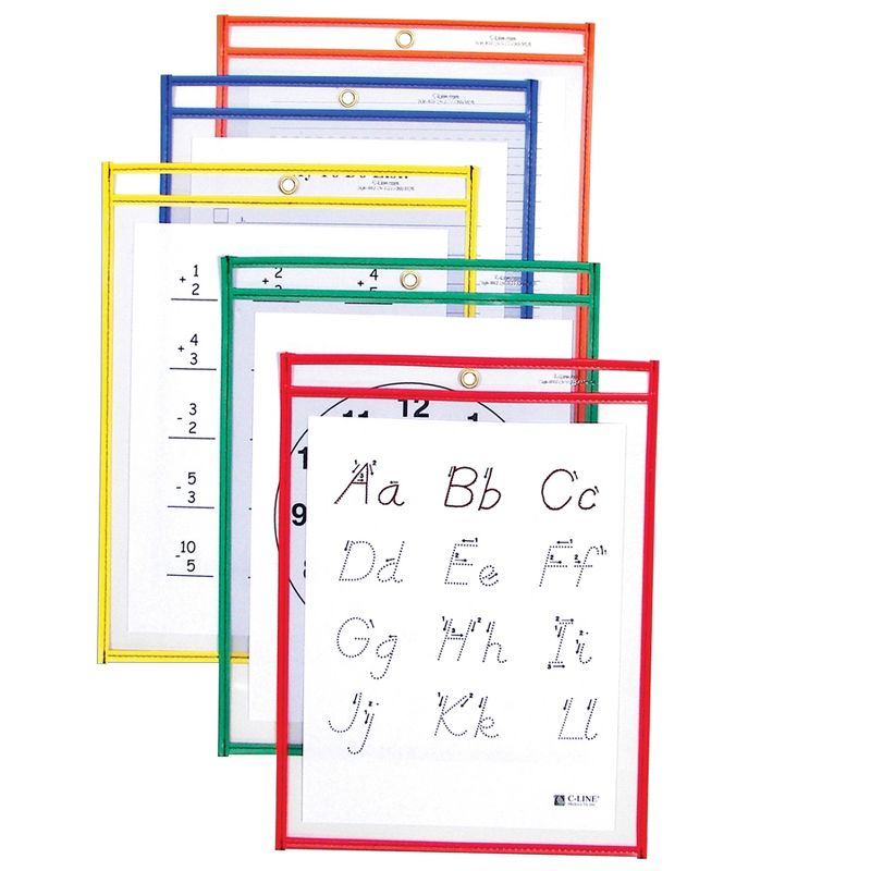 C-Line® Reusable Dry Erase Pockets, Primary Colors, 9 x 12, Pack of 10, 3 of 5
