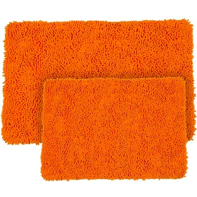Orange Memory Foam Shag Bathroom Rug Set