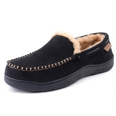 Men's Carter Wool Lined Microsuede Moc Slipper, Size 13 Us Men, Black ...