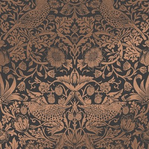 William Morris at Home Strawberry Thief Fibrous Charcoal Wallpaper - 1 of 4