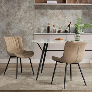 Upholstered Dining Chairs Set of 2, Leather Kitchen Chairs with Metal Legs, Mid Century Modern Dining Room Chairs w/Comfy Backrest - 1 of 4