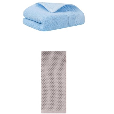 REGALWOVEN Solid Stripe Pattern Bathroom Face Hand Towels 14" x 30"/13" x 30" 2 Pcs