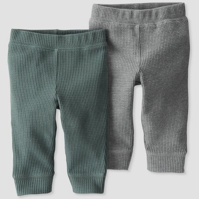 little Planet By Carter's Baby 2pk Organic Cotton Waffle Pants - Gray/Sage Green 12M