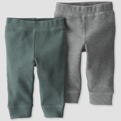 Image of Baby 2pk Organic Cotton Waffle Pants - little planet by carter's Gray/Sage Green Newborn