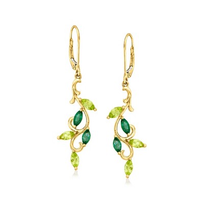 Ross-Simons 0.80 ct. t.w. Peridot and .50 ct. t.w. Emerald Vine Drop Earrings in 14kt Yellow Gold