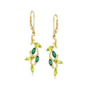 Ross-Simons 0.80 ct. t.w. Peridot and .50 ct. t.w. Emerald Vine Drop Earrings in 14kt Yellow Gold - 1 of 3