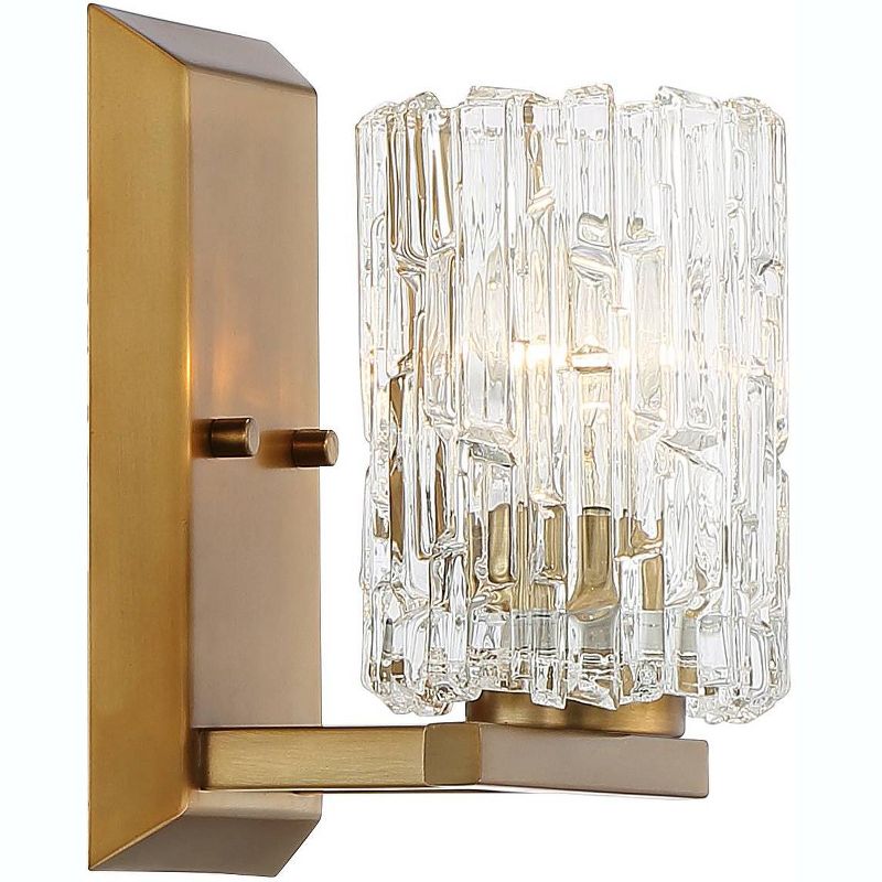 Possini Euro Design Icelight Modern Wall Light Sconce Warm Brass Hardwire 6 1/2" Fixture Textured Ice Glass for Bedroom Bathroom Vanity Reading House, 5 of 7