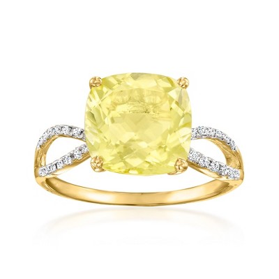 Ross-Simons 3.70 Carat Lemon Quartz Ring With .12 ct. t.w. Diamonds in 14kt Yellow Gold