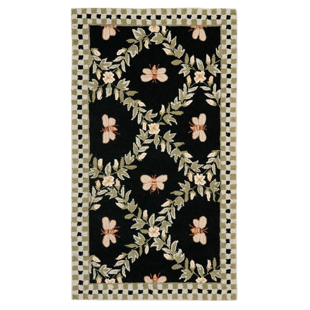 3'9inX5'9in Floral Hooked Area Rug Black - Safavieh