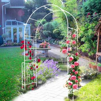 55''x94.5''Arch Metal Outdoor Garden Trellis, Flower Support Tiered Planters for Climbing Plants - The Pop Home