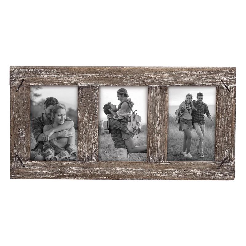 4 x 6 inch Decorative Distressed Wood Picture Frame with Nail Accents - Holds 3 4x6 Photos - Foreside Home & Garden, 1 of 8