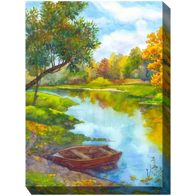 Cottage Garden West of The Wind IDLE TIME Blue, Green, Yellow 30 x 40 Inch Waterproof Gallery Wrapped Canvas, Outdoor Garden, Yard, Patio All Weather