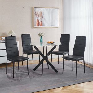 Mayeerty Black Coffee Table with cross metal leg and tempered glass,Modern Space Saving Kitchen Table for Living Room - 1 of 4