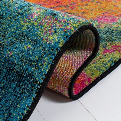 Galaxy Blue and Orange Abstract Synthetic Runner Rug
