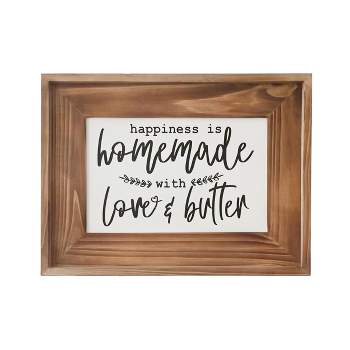 VIP Wood 15.75 in. Brown Love and Butter Kitchen Wall Plaque with Frame
