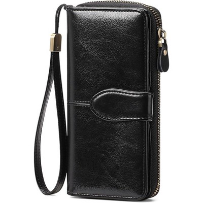 Women's fashionable pink synthetic leather wrist guard wallet with snap button and zipper closure,compact card holder and phone compartment