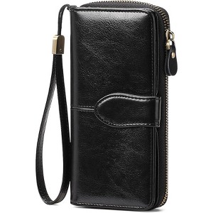 Women's fashionable pink synthetic leather wrist guard wallet with snap button and zipper closure,compact card holder and phone compartment - 1 of 4