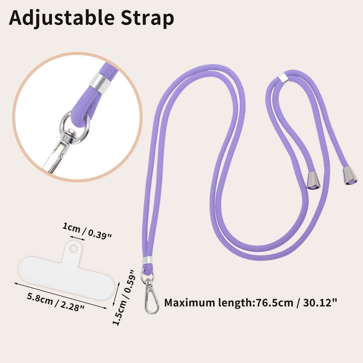 Unique Bargains Adjustable Mobile Phone Strap with Universal Patch Light Purple 1 Pc - thumbnail 2