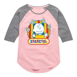 Girls' - Peanuts - Charlie Brown Karneval Shirt Tail Raglan Graphic T-shirt - 1 of 4