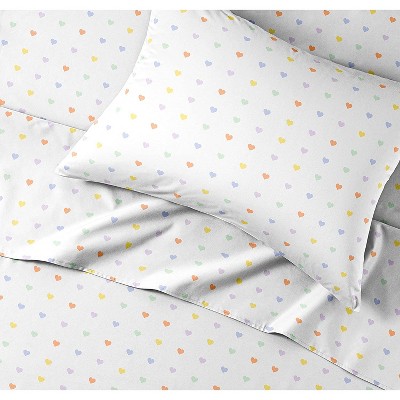 Kids Full Blue Microfiber Heart Print Sheet Set