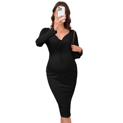 Clearlove Maternity Dress Tie Front Ruched Slim Fit Dress Pregnancy Dresses
